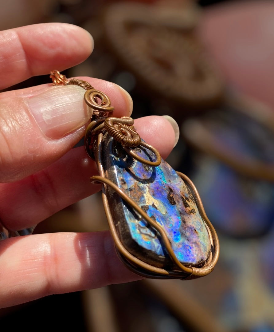 Copper Wrapped Qld Boulder Opal Pendant