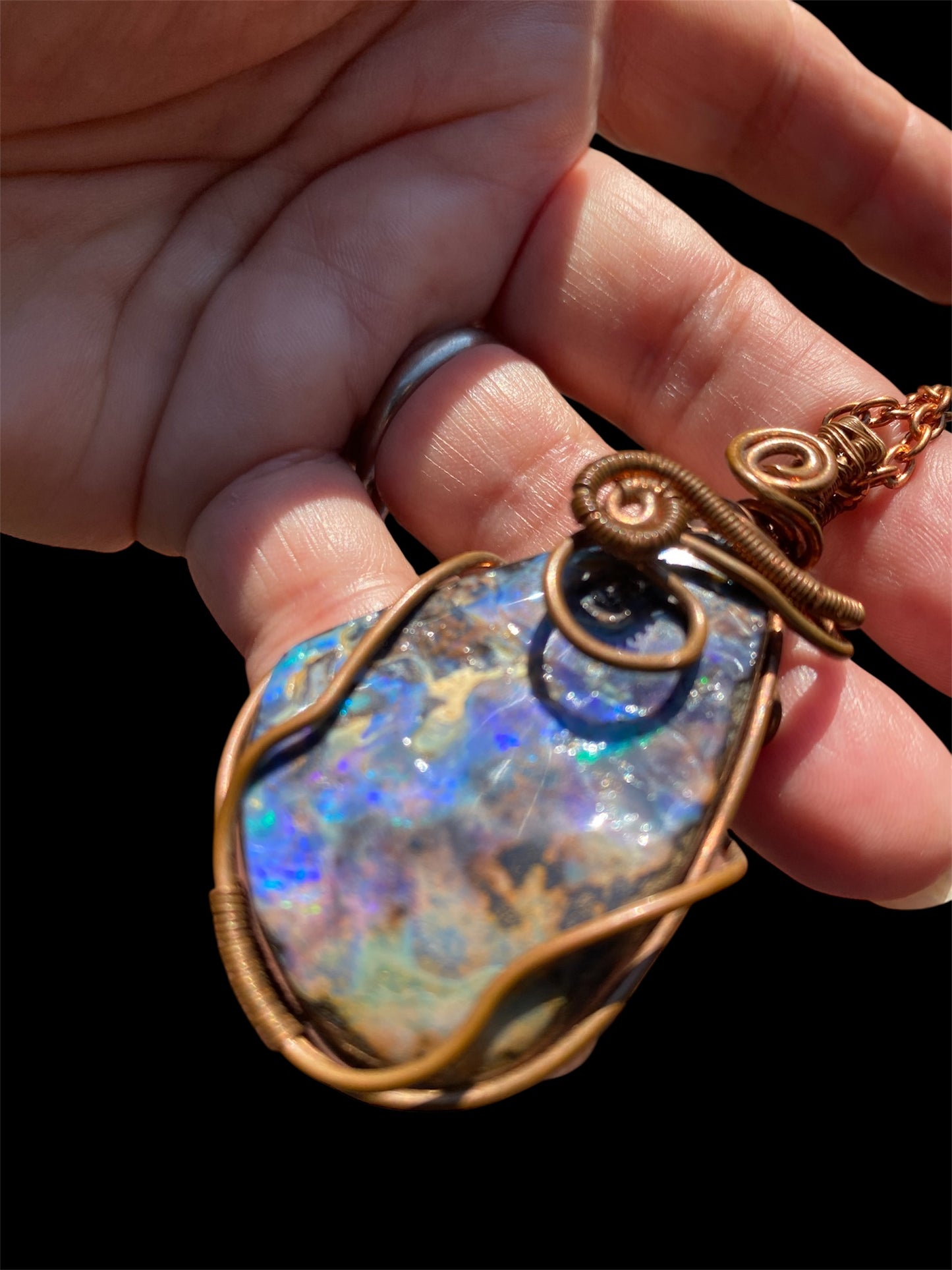 Copper Wrapped Qld Boulder Opal Pendant