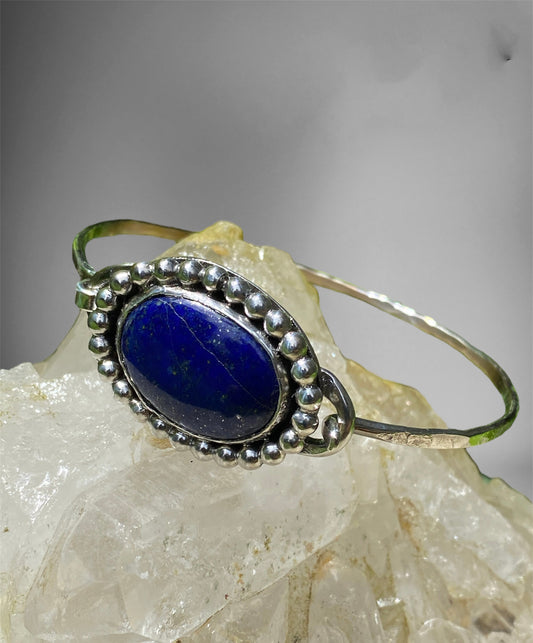 Handmade Lapis Lazuli Sterling Silver Tension Cuff Bracelet