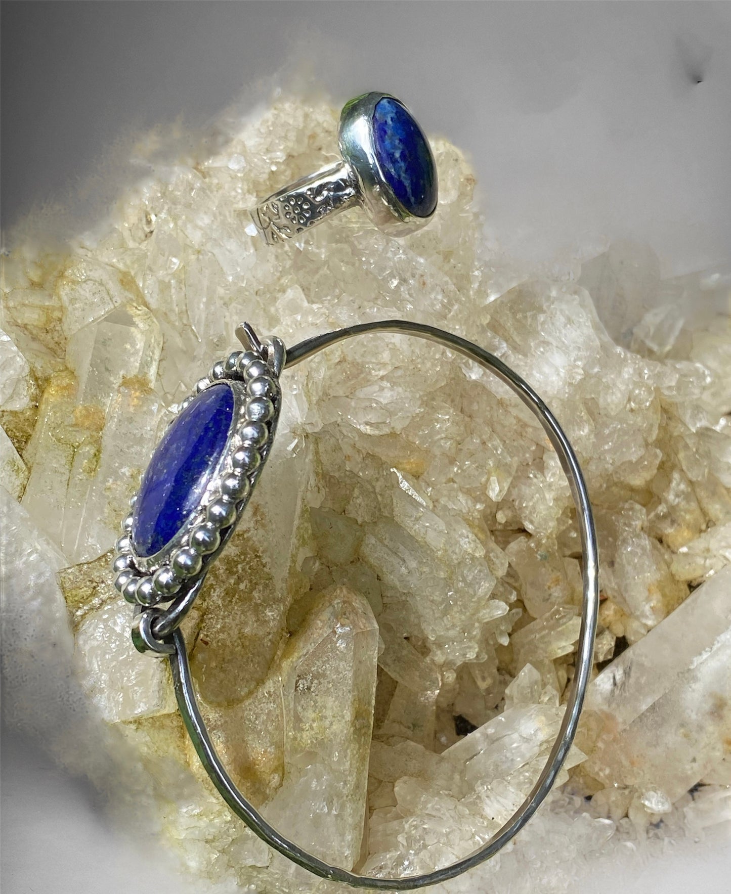 Handmade Lapis Lazuli Sterling Silver Tension Cuff Bracelet