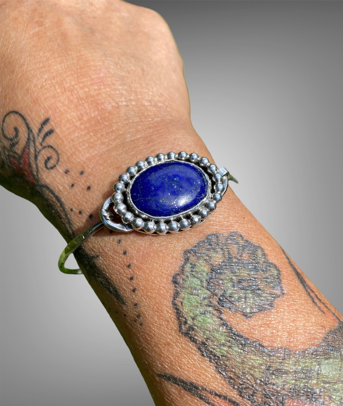 Handmade Lapis Lazuli Sterling Silver Tension Cuff Bracelet