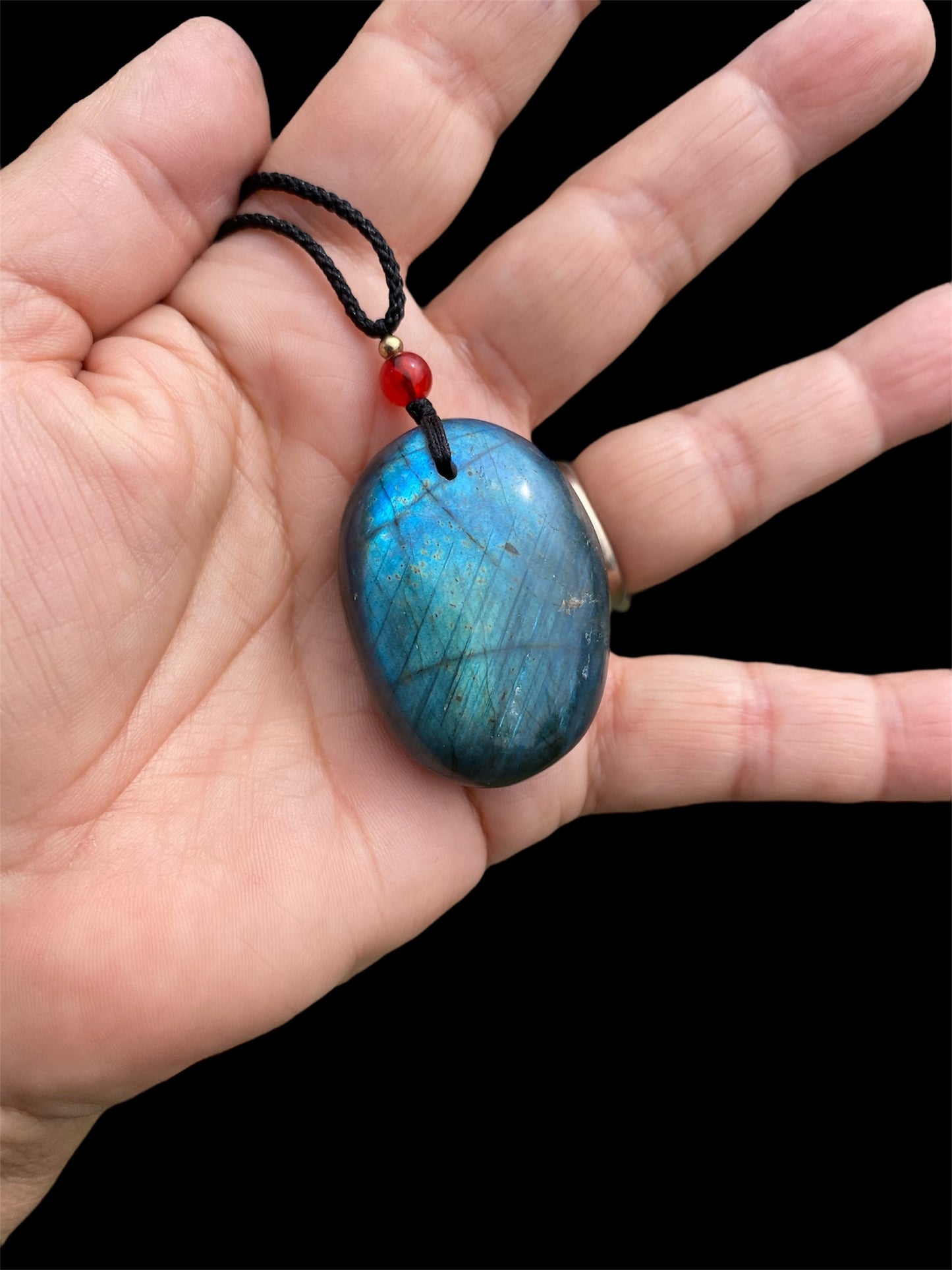 Labradorite Pendant Necklace – Natural Blue Flash Gemstone | Adjustable Cord | Healing Crystal Jewellery