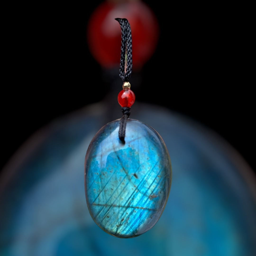 Labradorite Pendant Necklace – Natural Blue Flash Gemstone | Adjustable Cord | Healing Crystal Jewellery