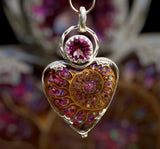 Handmade Ammonite and Pink Topaz Pendant