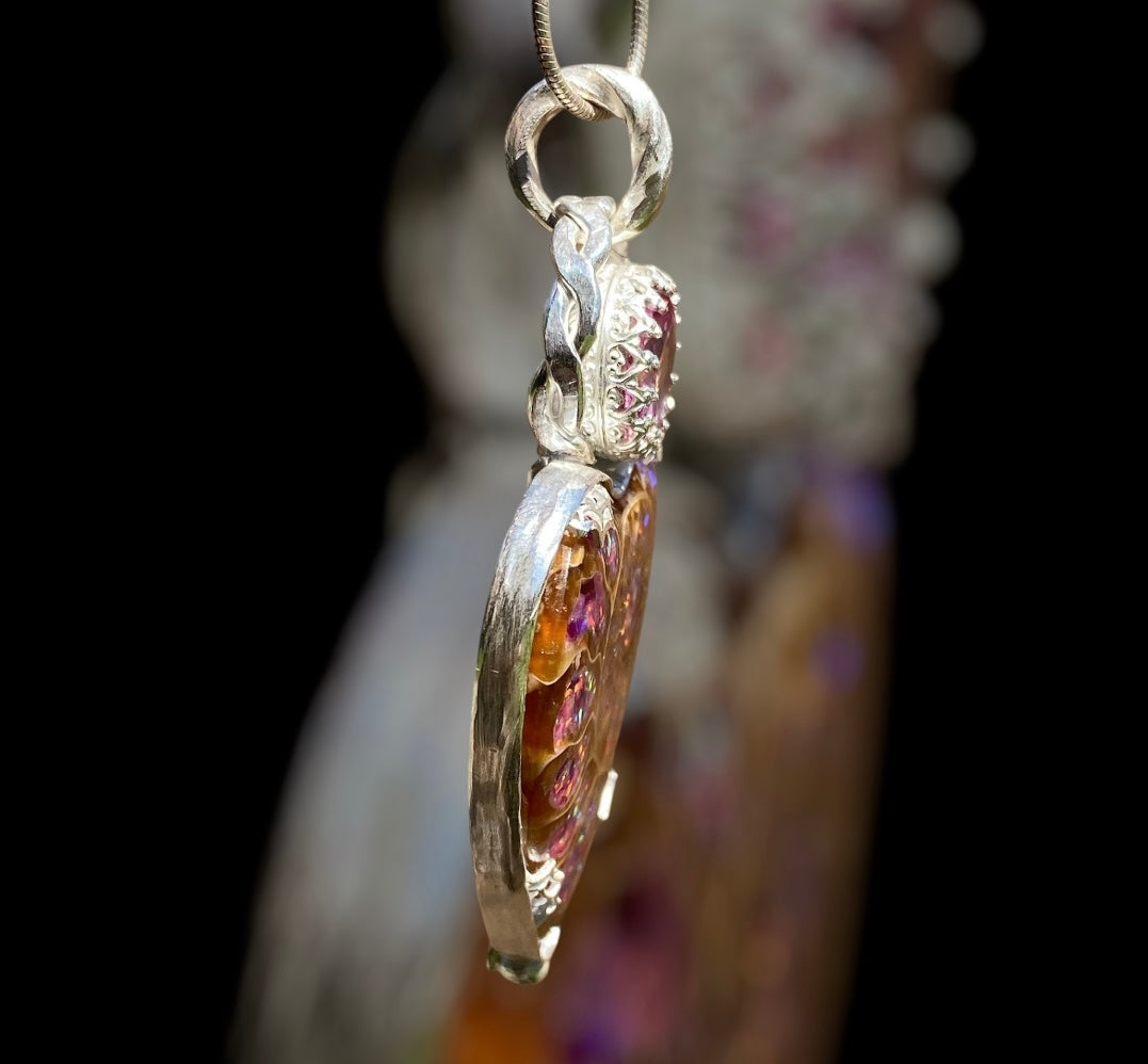 Handmade Ammonite and Pink Topaz Pendant