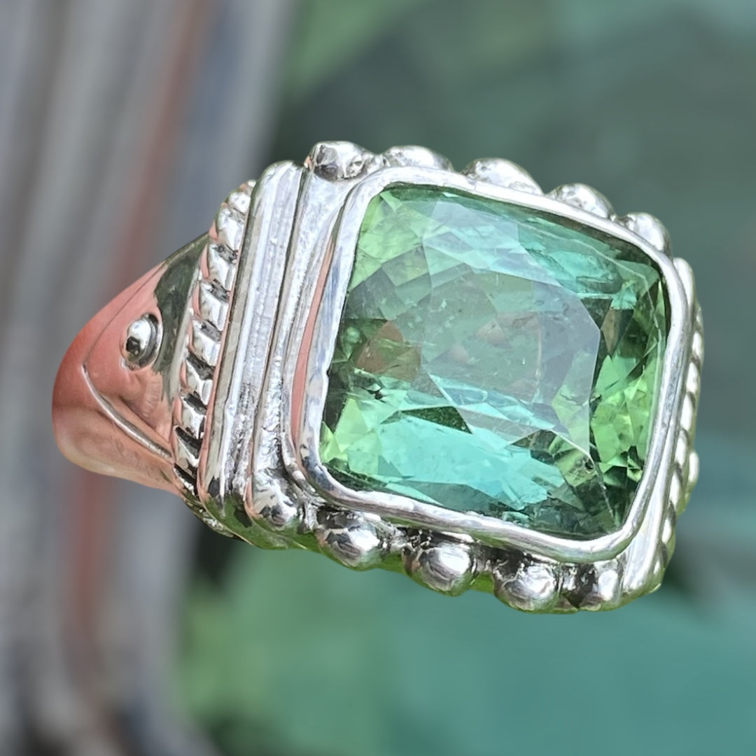 Handmade Green Tourmaline Silver Ring
