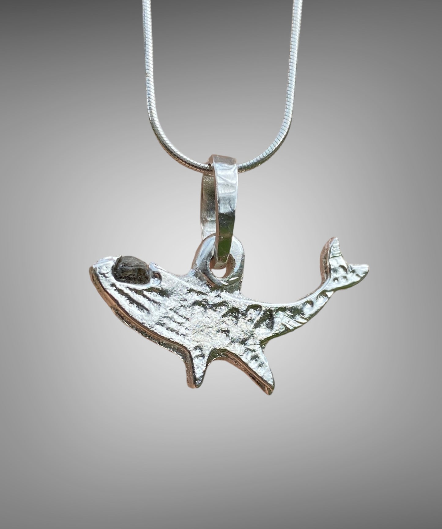 Unique Handcrafted Sand Cast Whale Pendant with Raw Queensland Sapphire Eye