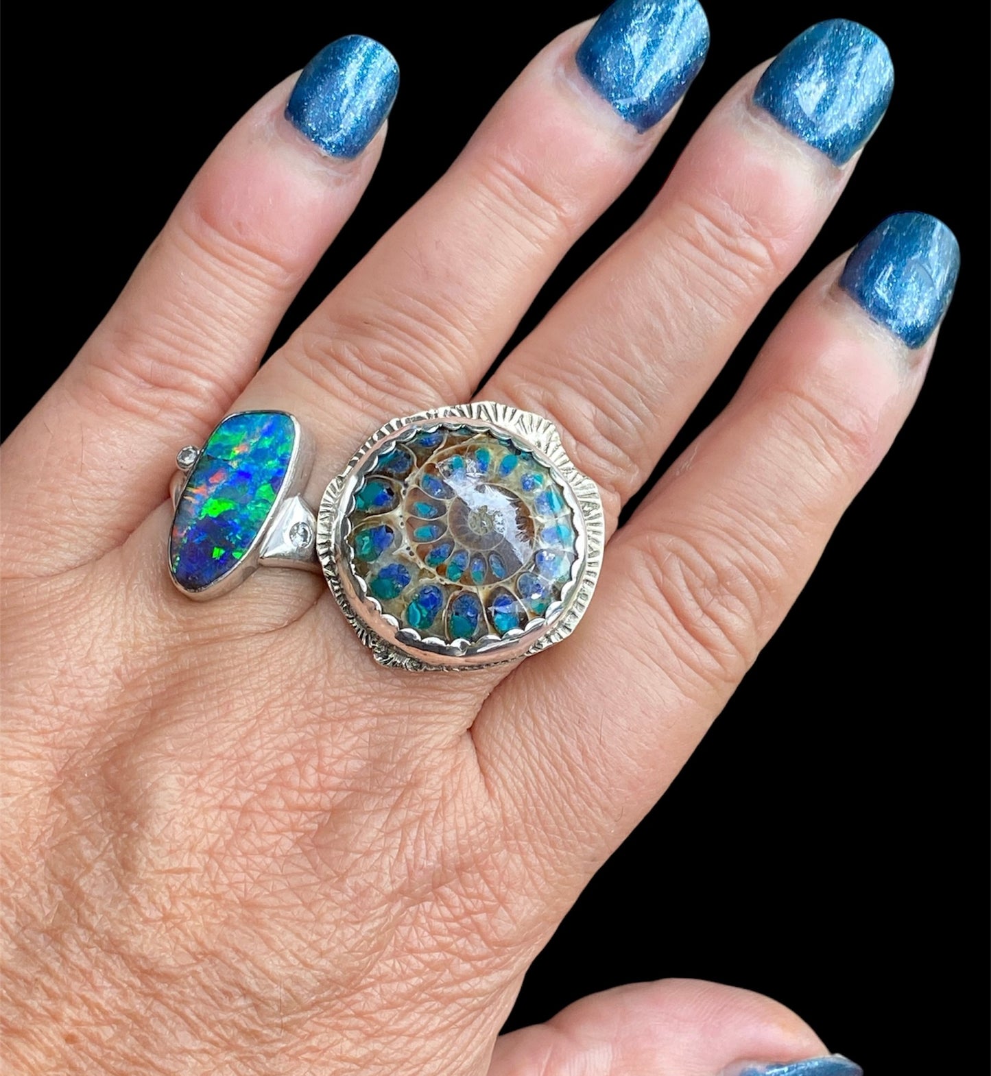 Handmade Ammonite Inlay Sterling Silver Ring sold