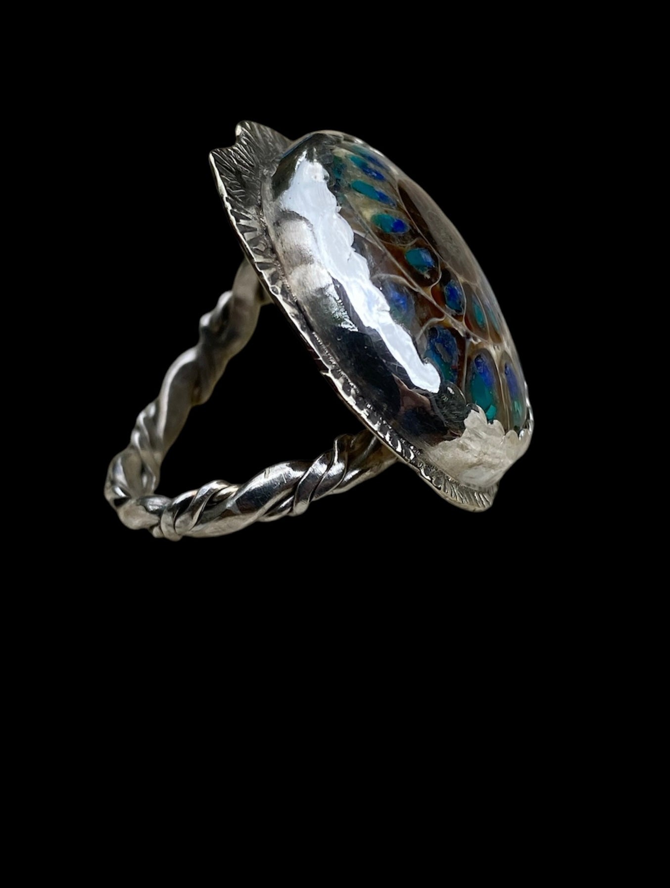 Handmade Ammonite Inlay Sterling Silver Ring sold