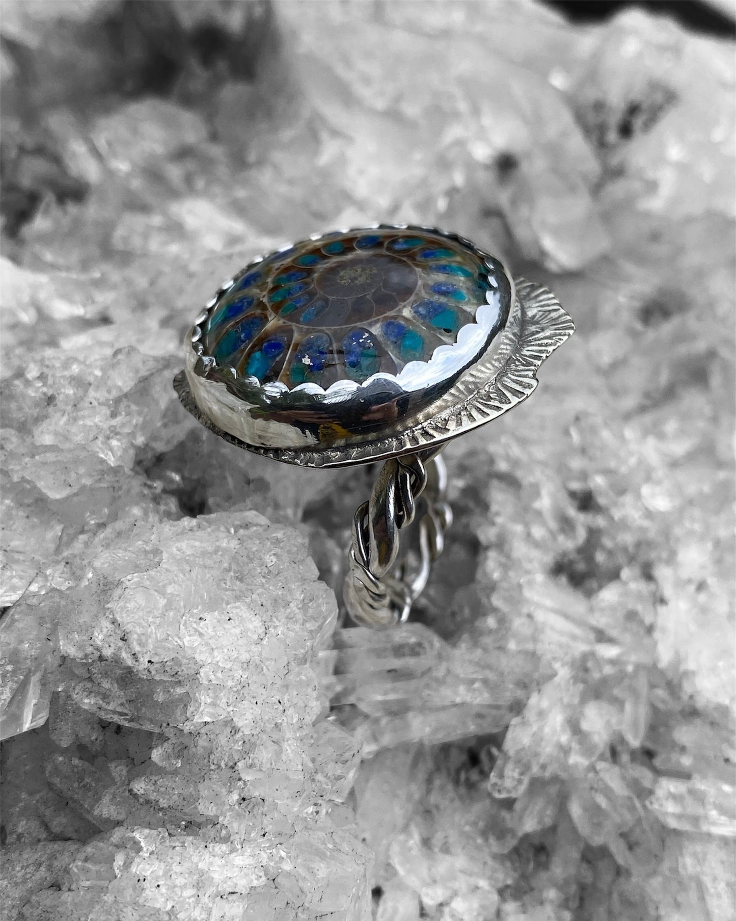 Handmade Ammonite Inlay Sterling Silver Ring sold