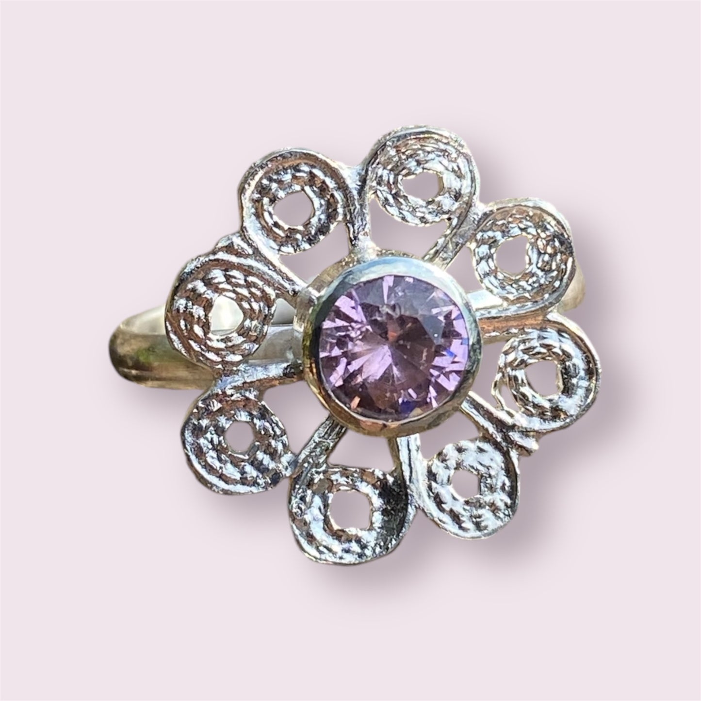 Handmade Pink Zircon Daisy Ring sold