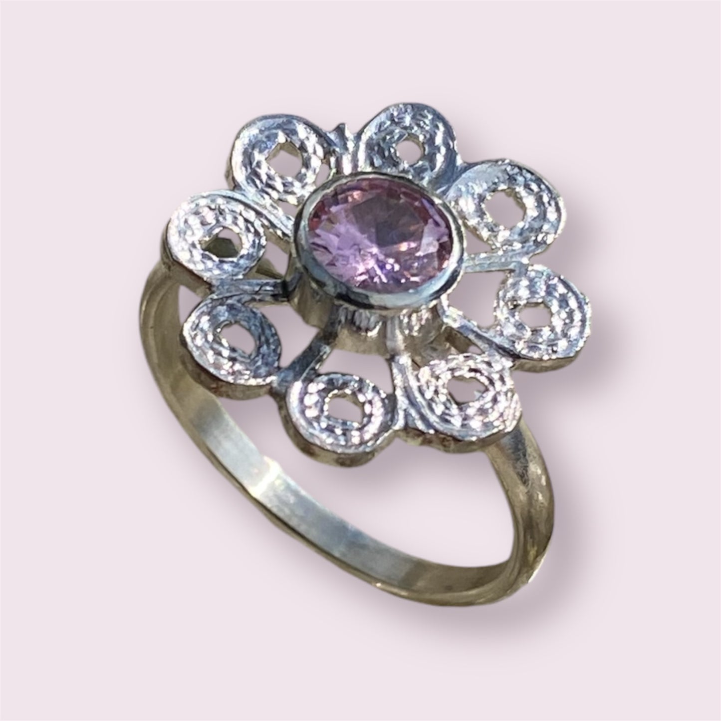 Handmade Pink Zircon Daisy Ring sold