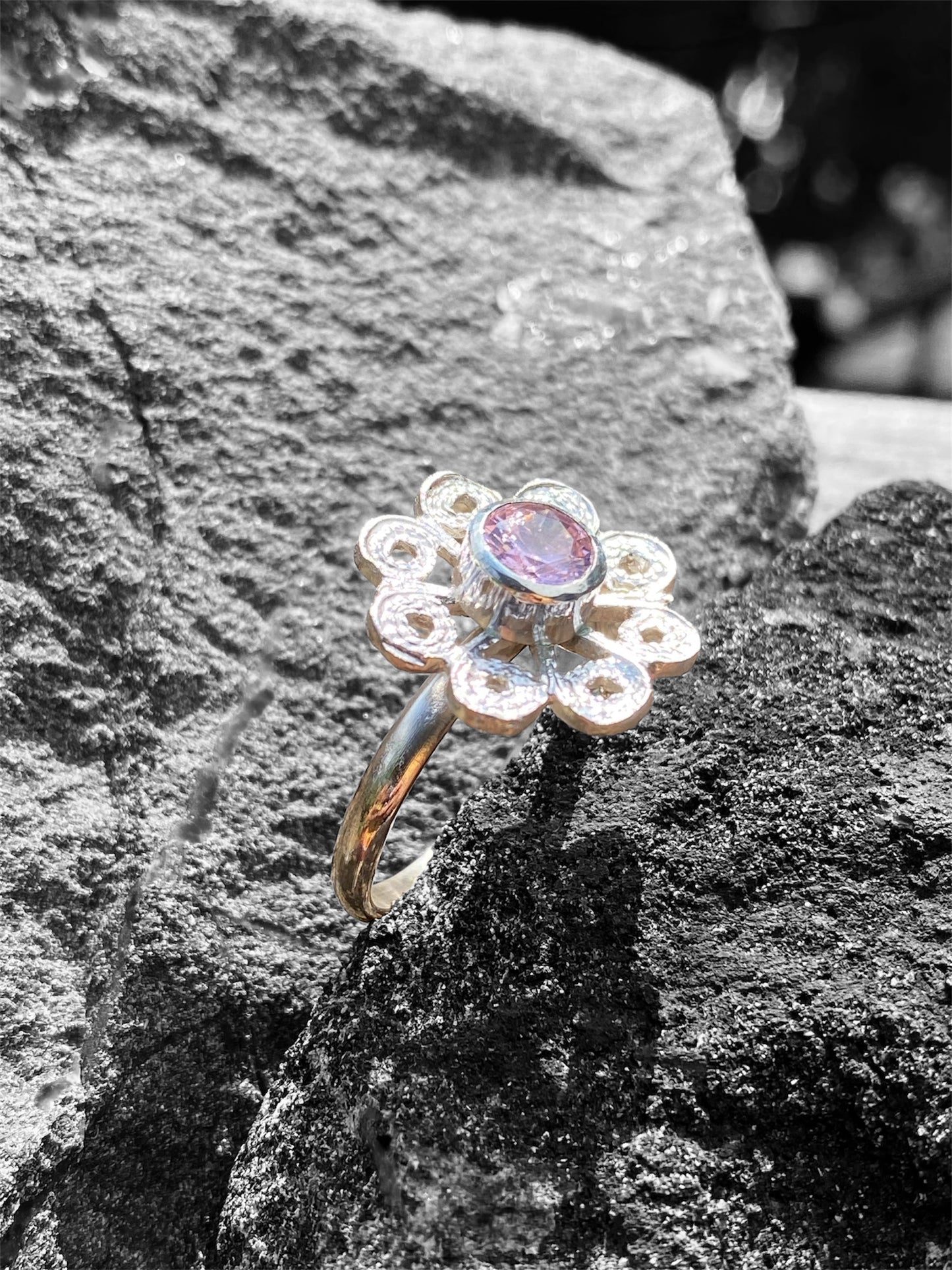Handmade Pink Zircon Daisy Ring sold
