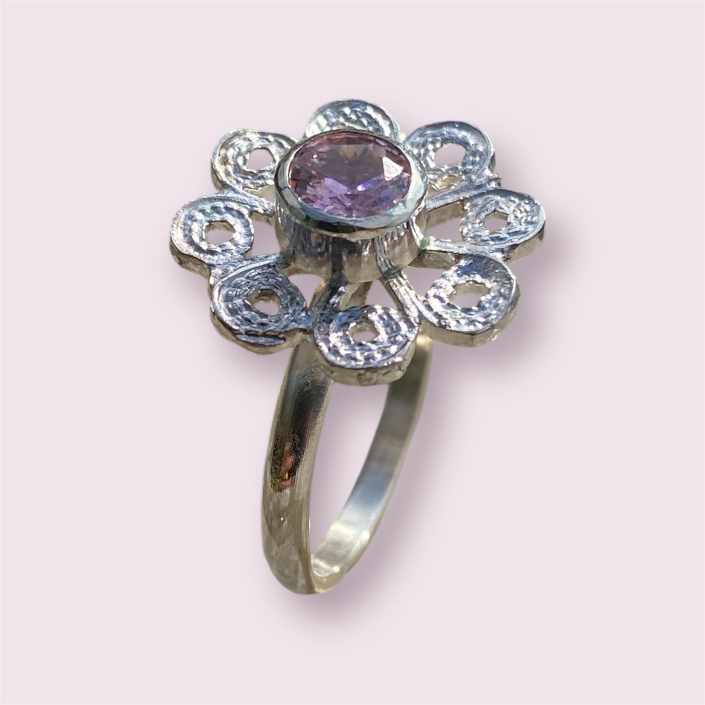 Handmade Pink Zircon Daisy Ring sold