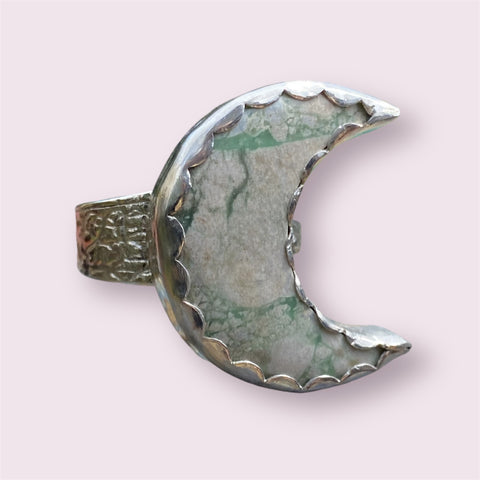 Handmade Variscite Crescent Moon Ring