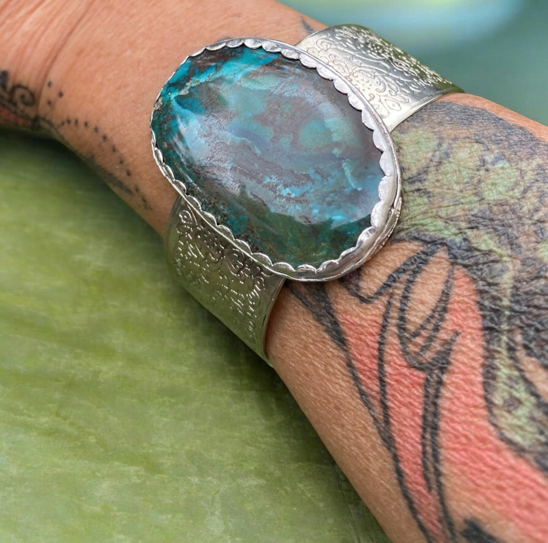 60.50ct Turquoise & Sterling Silver Statement Cuff