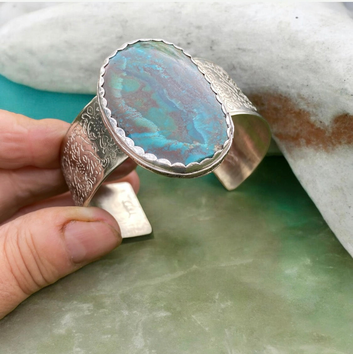 60.50ct Turquoise & Sterling Silver Statement Cuff
