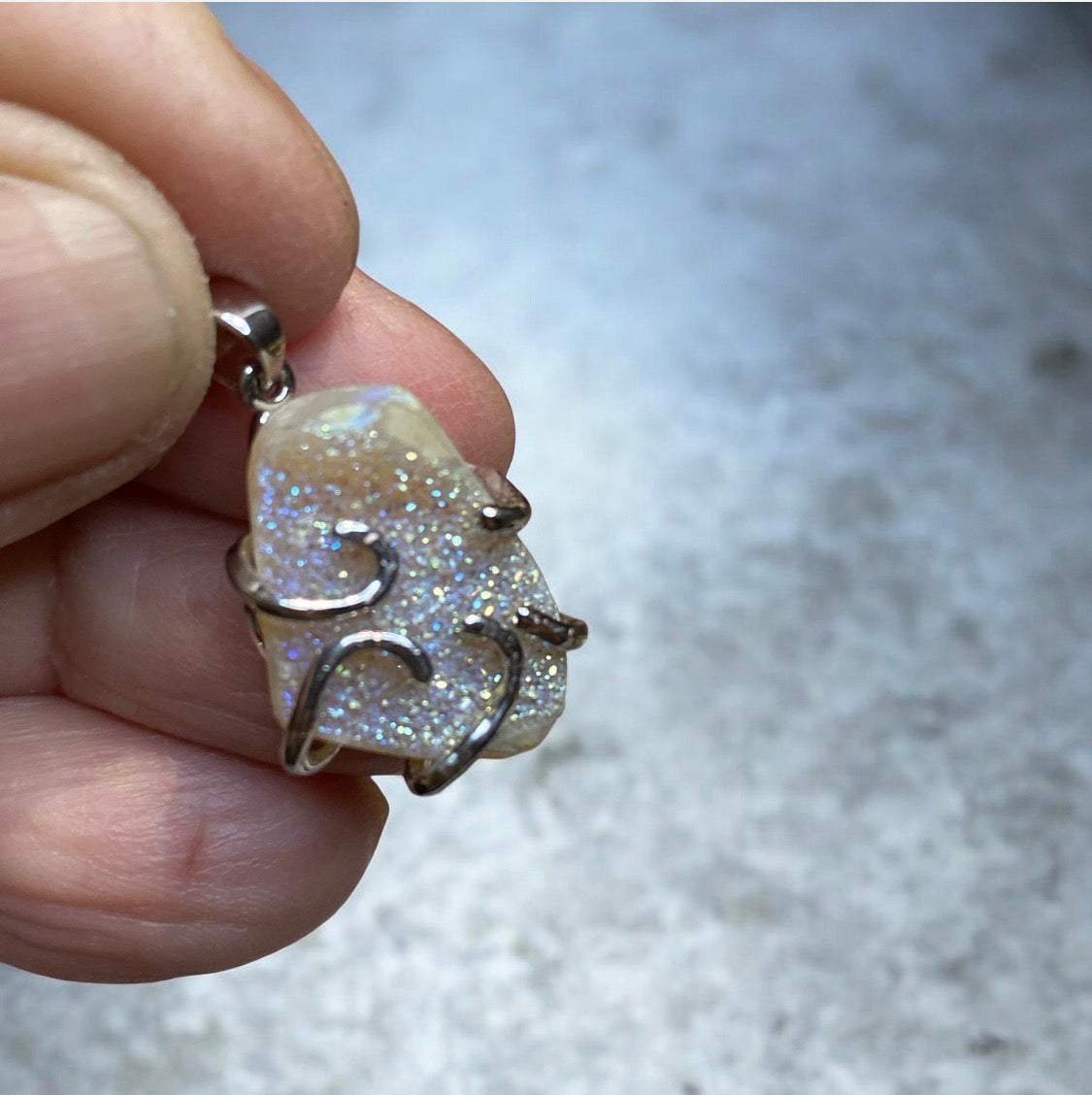 Iridescent Druzy Quartz Sterling Silver Pendant