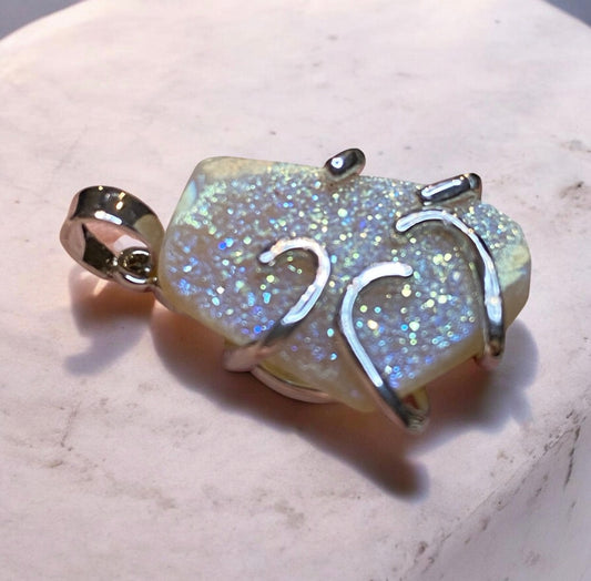 Iridescent Druzy Quartz Sterling Silver Pendant