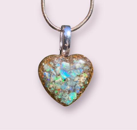 Handmade Heart Opal in Resin Pendant