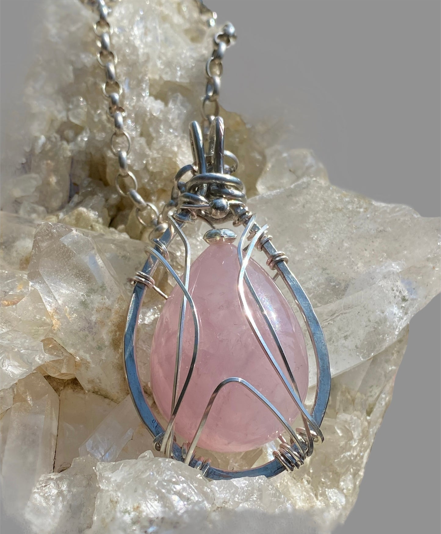 Rose Quartz Wrapped Pendant