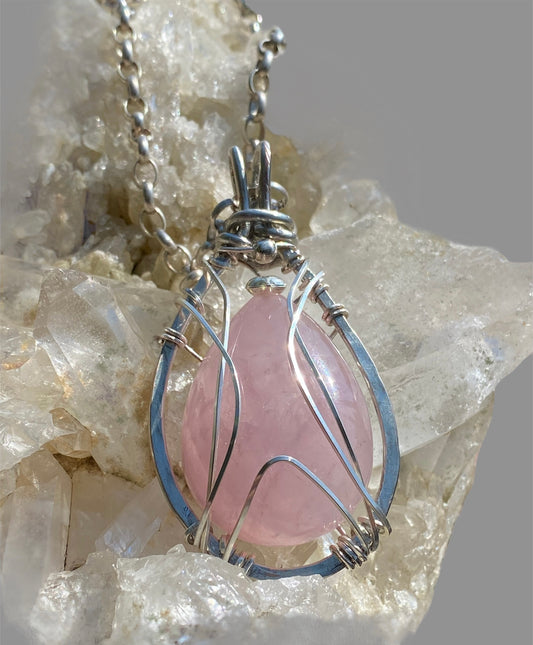 Rose Quartz Wrapped Pendant