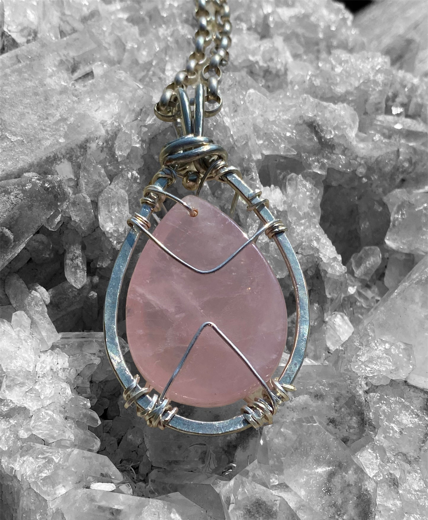 Rose Quartz Wrapped Pendant