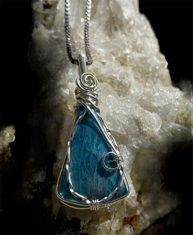 Wire Wrapped Blue Apatite Pendant