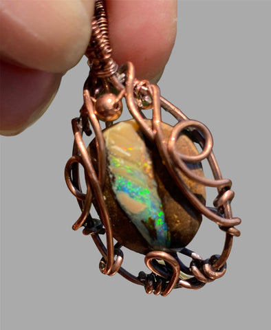 Copper Wrapped Australian Opal Pendant