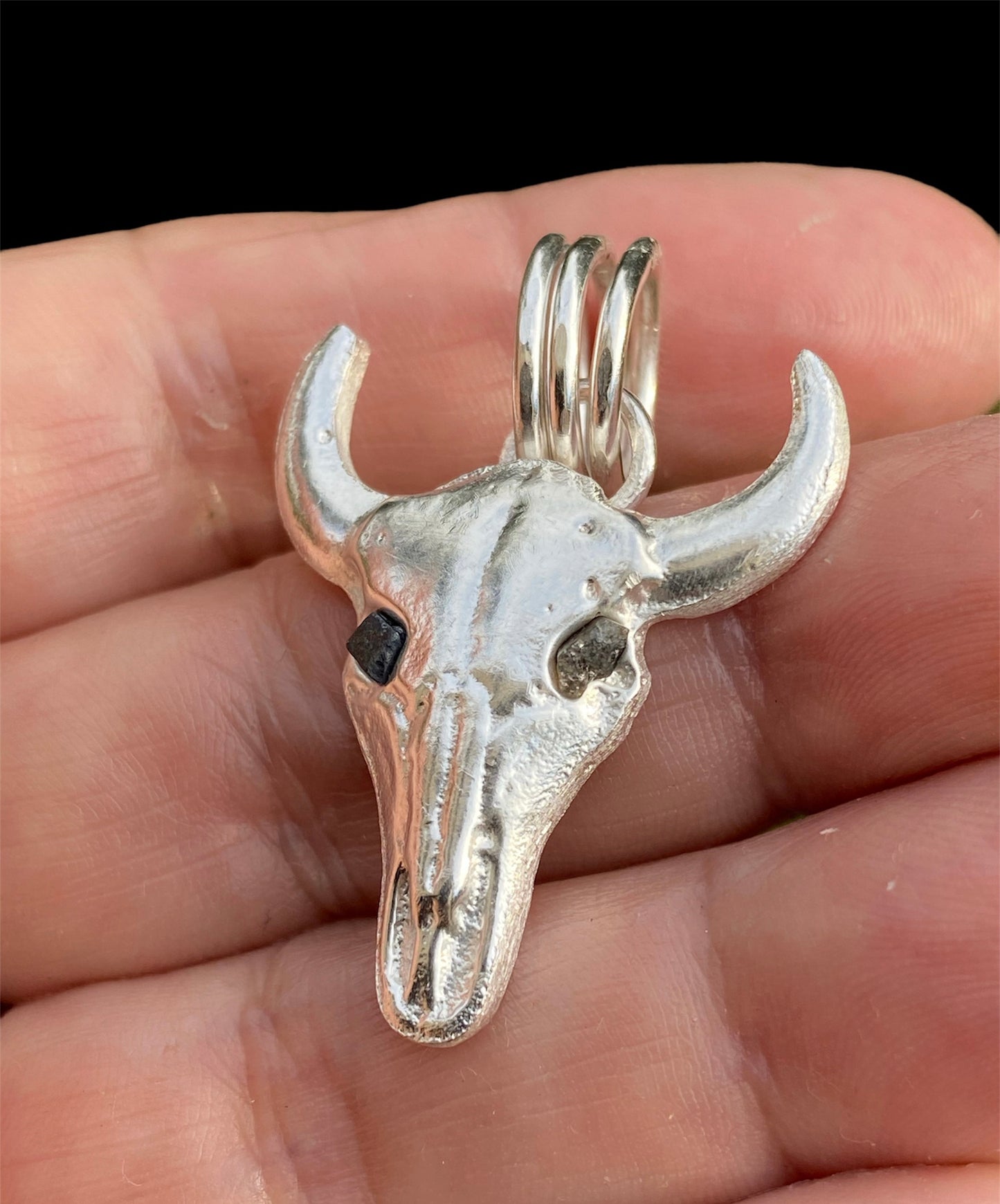 Sterling Silver Bull Skull Necklace, Silver Skull Buffalo, Longhorn skull Pendant sold