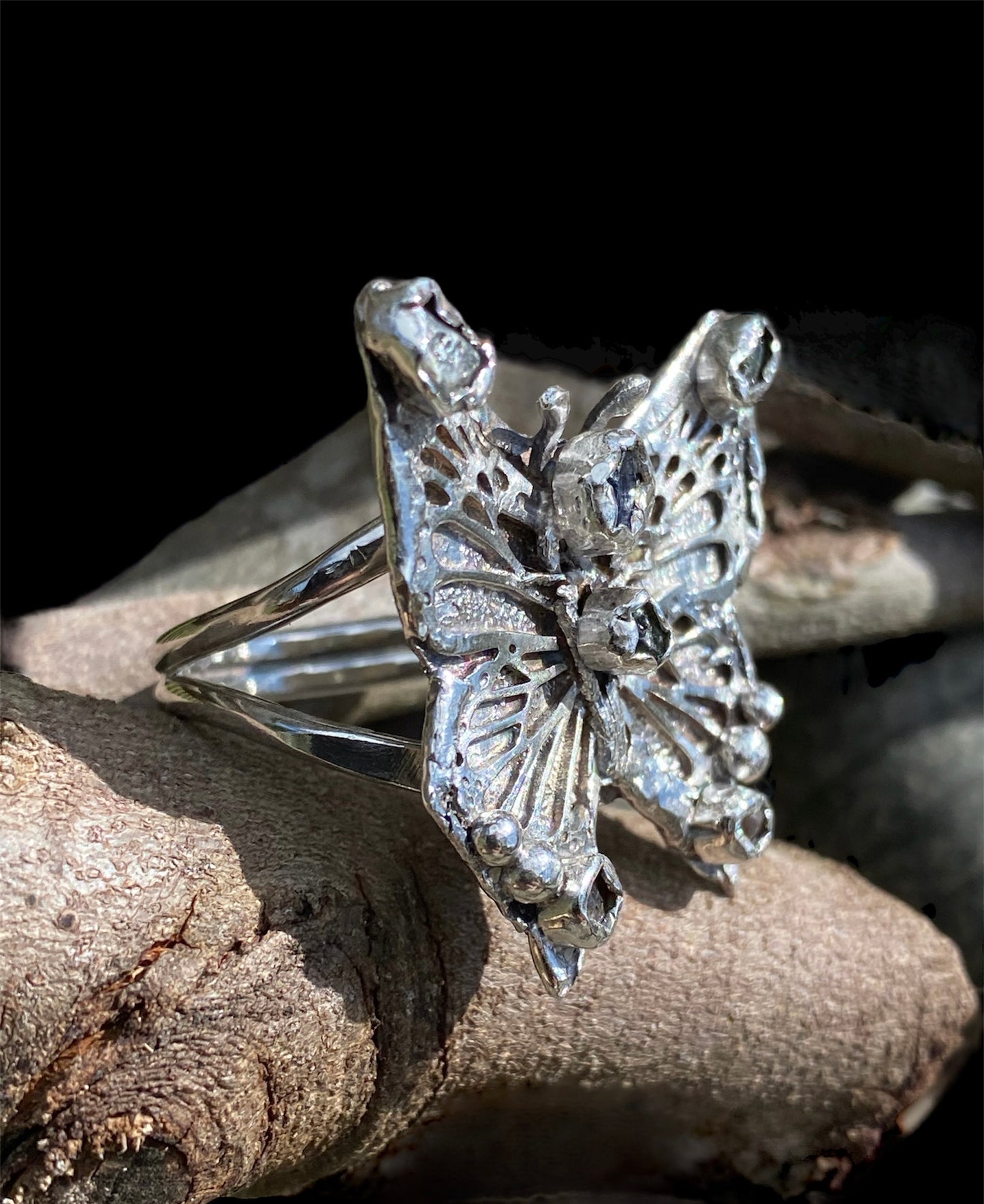 Handmade Butterfly and Raw Sapphire Ring sold