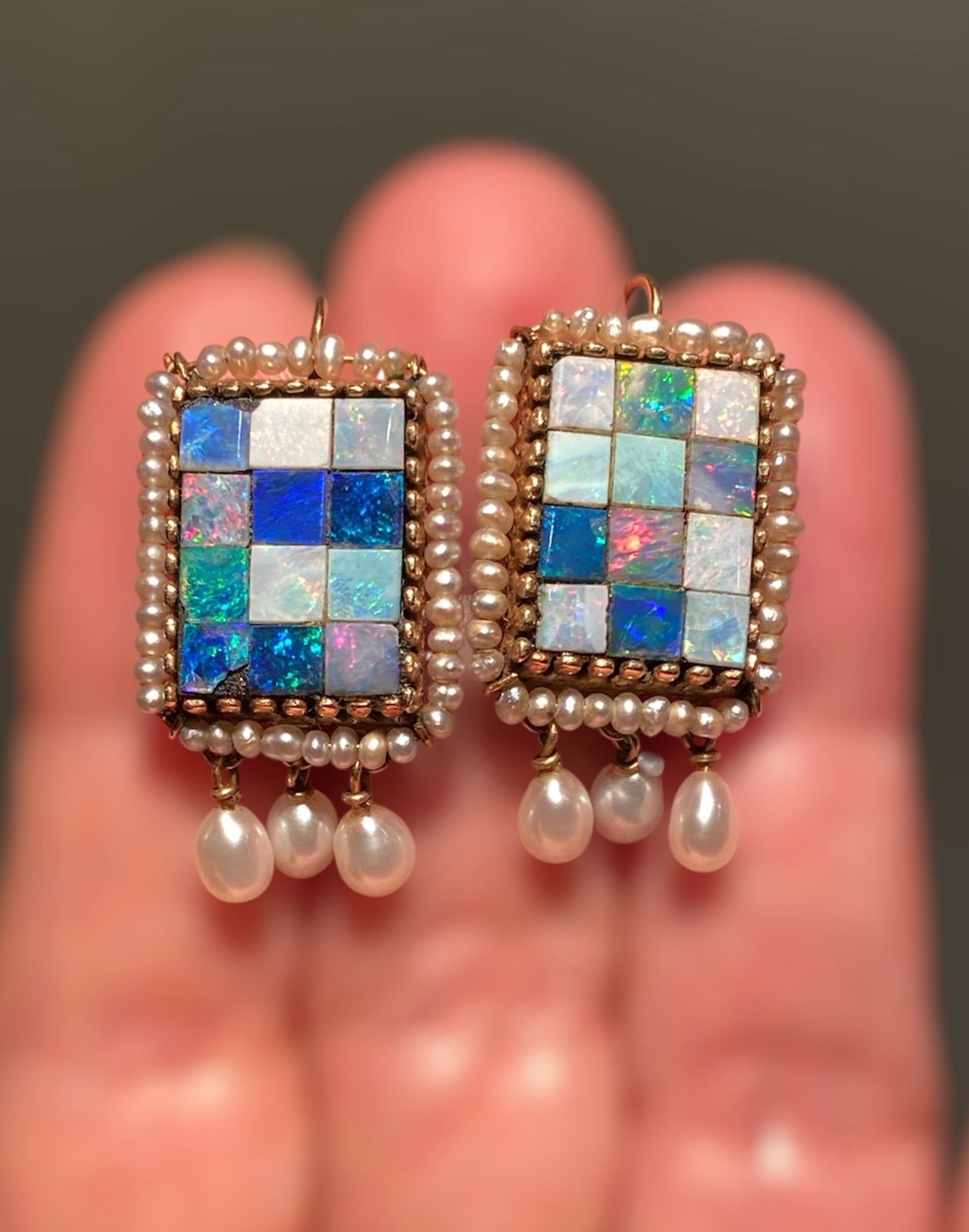 Vintage 14K Gold Opal and Pearl Earrings sold