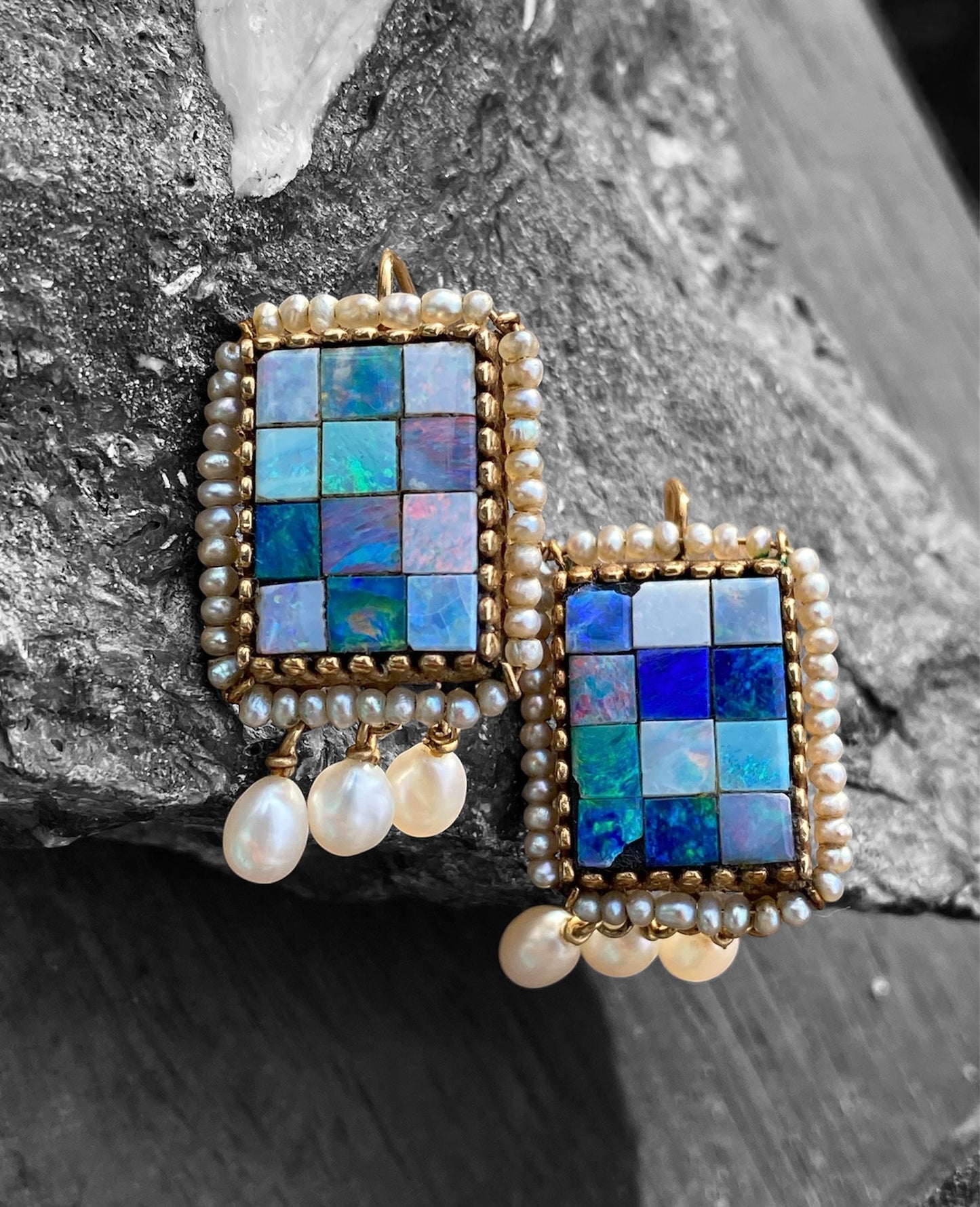 Vintage 14K Gold Opal and Pearl Earrings sold