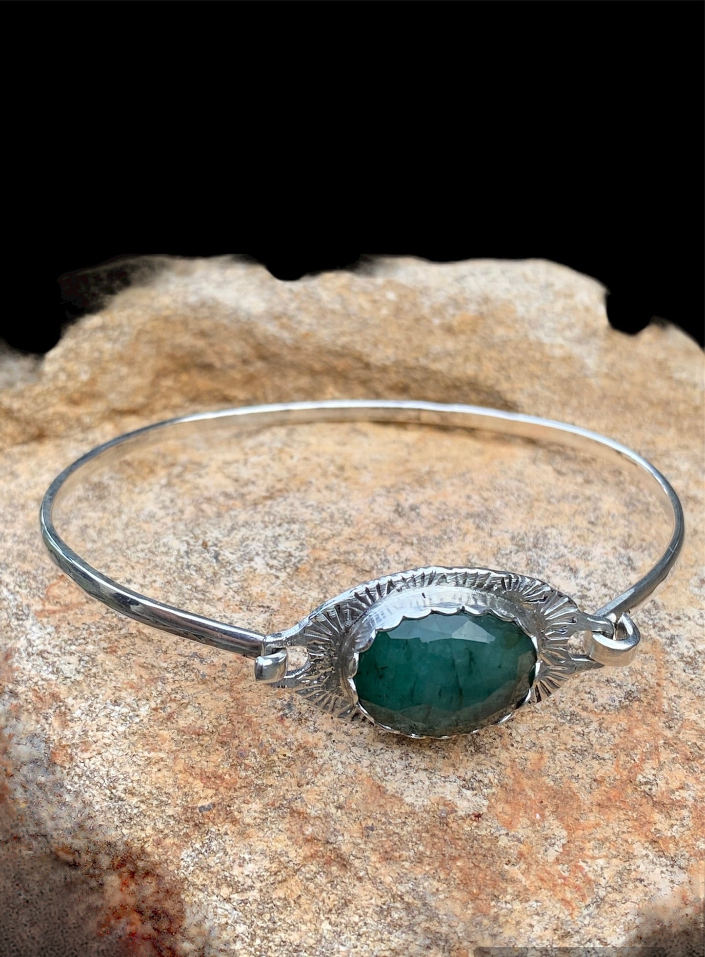 Handmade Emerald Tension Cuff Bracelet