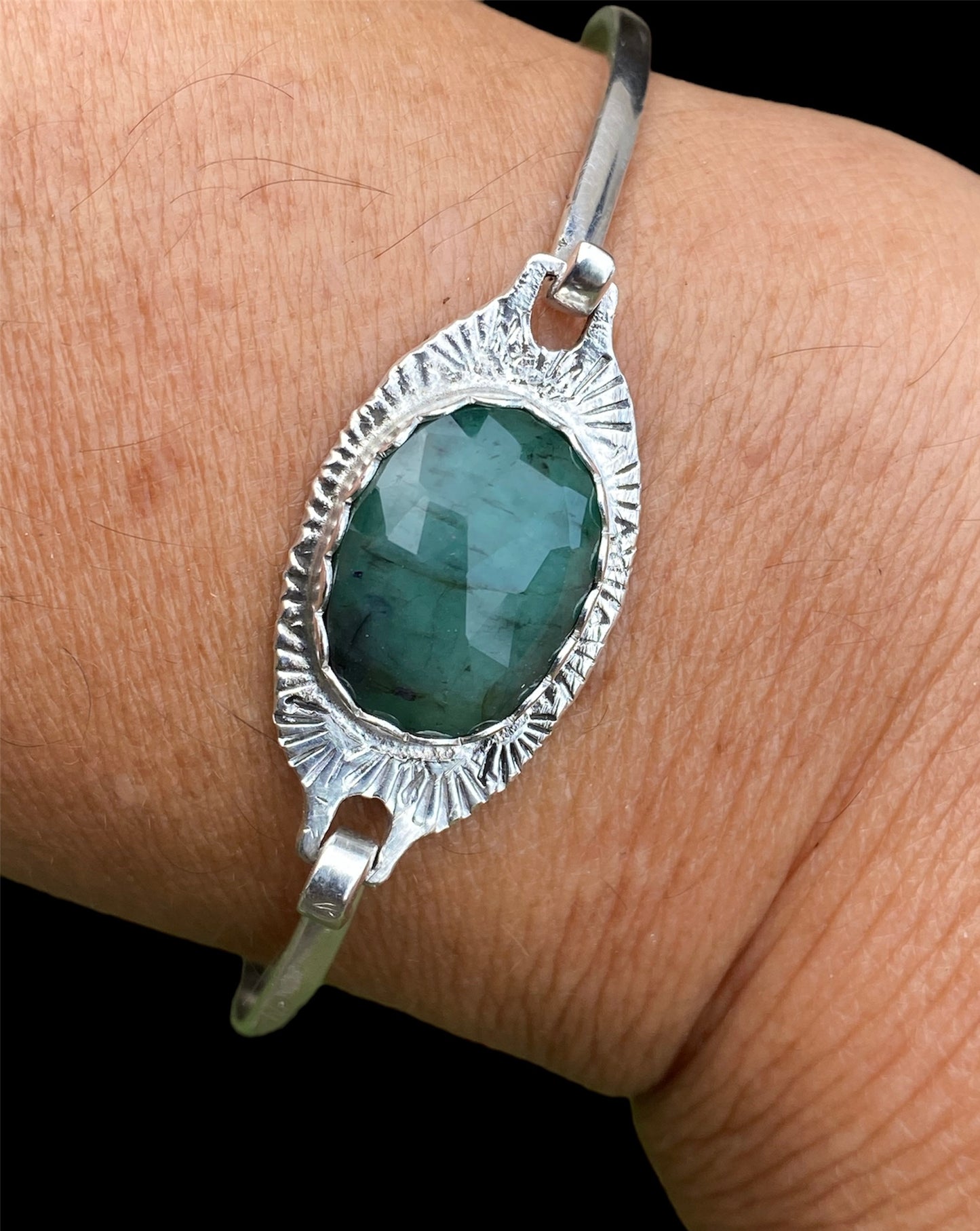Handmade Emerald Tension Cuff Bracelet