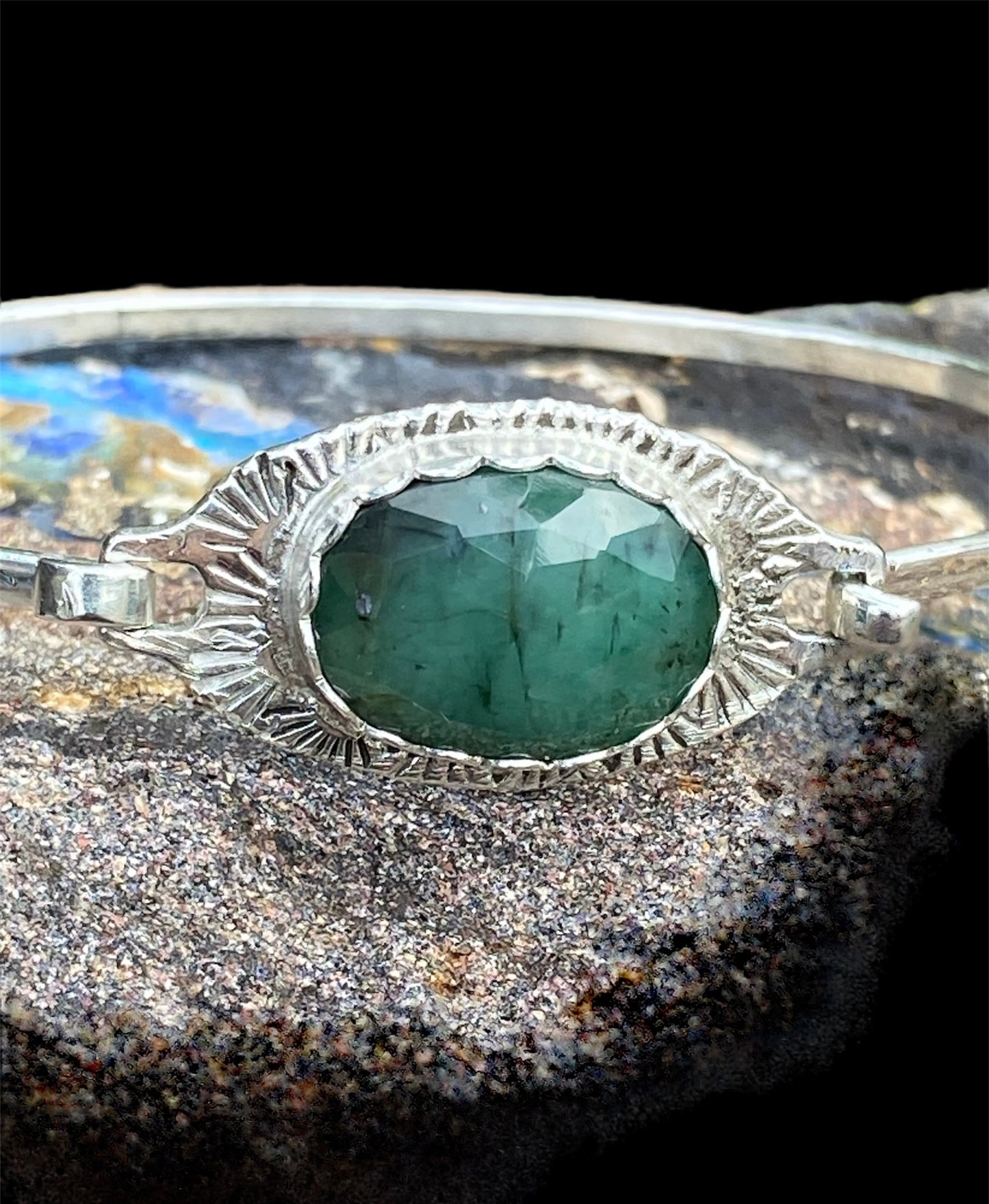 Handmade Emerald Tension Cuff Bracelet