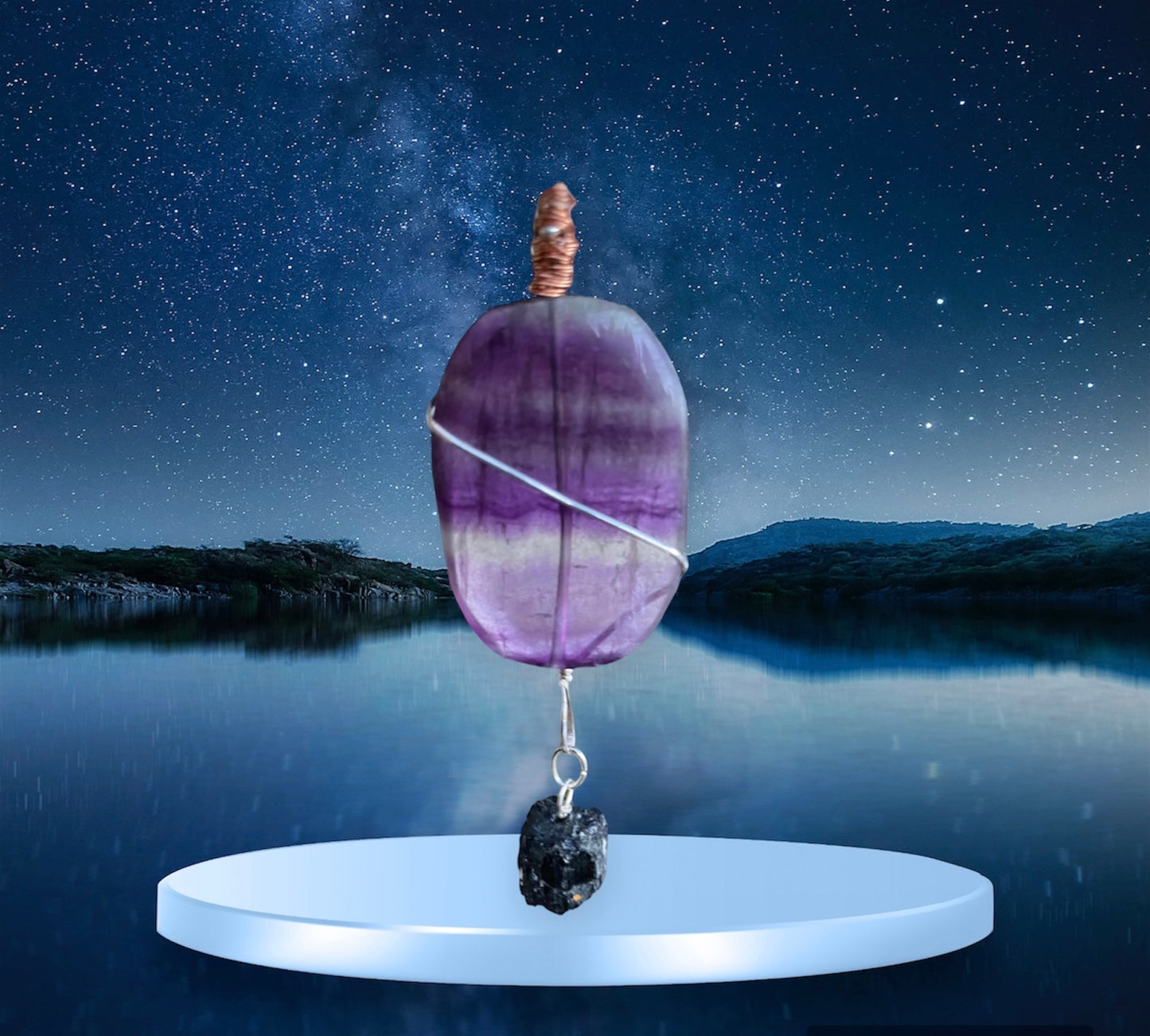 Double Protection Fluorite and Tourmaline Pendant
