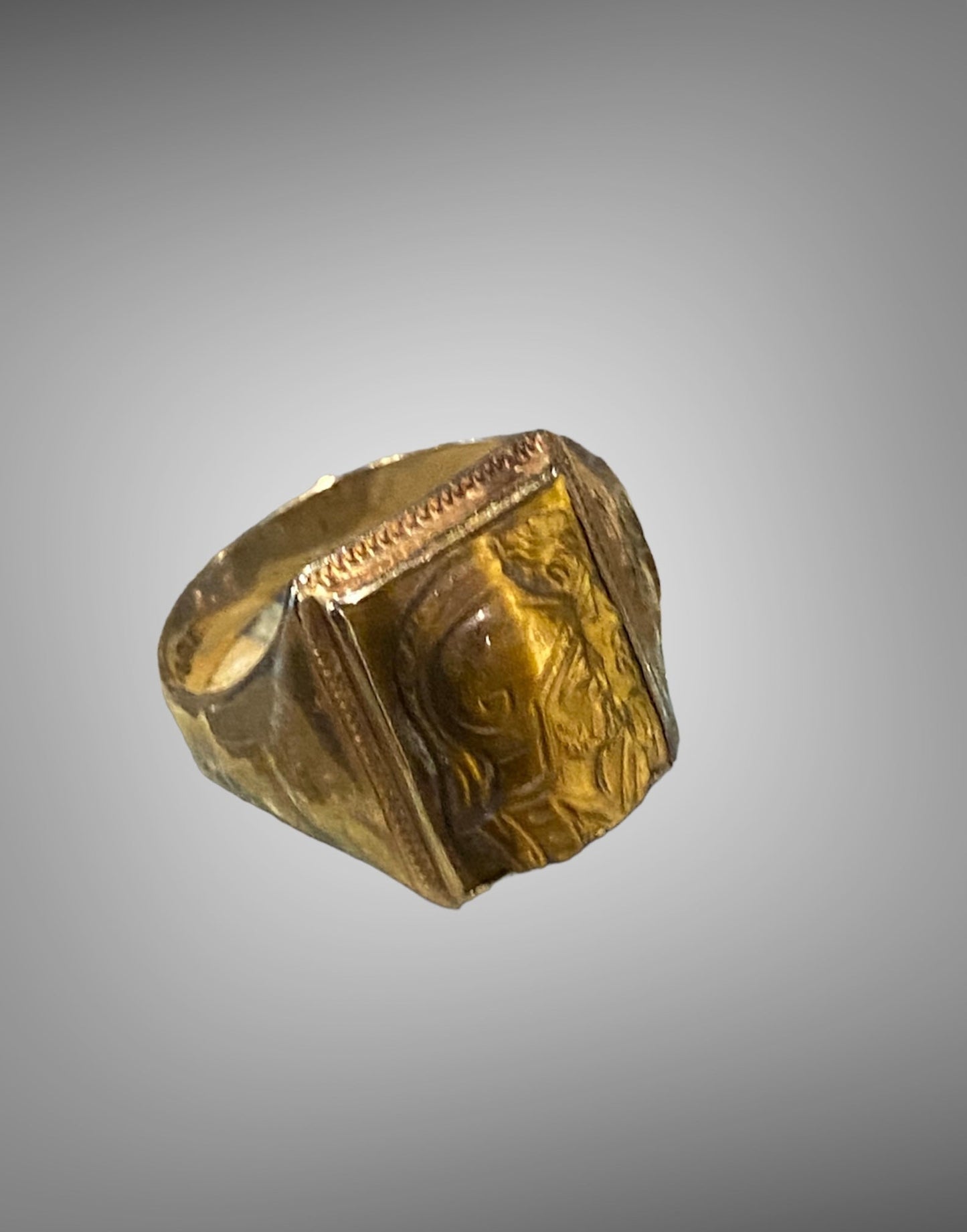 Vintage 10K Gold Tiger’s Eye Cameo Ring Napoleon & Josephine Size 10 Men’s Statement Ring