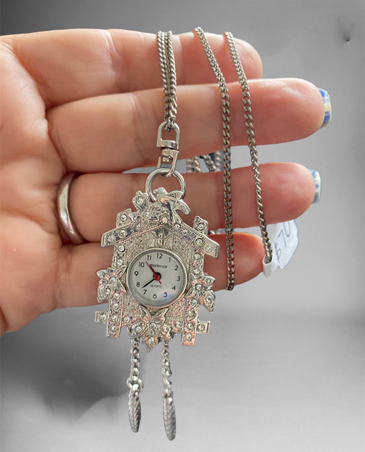 Vintage Cuckoo Clock Watch Necklace