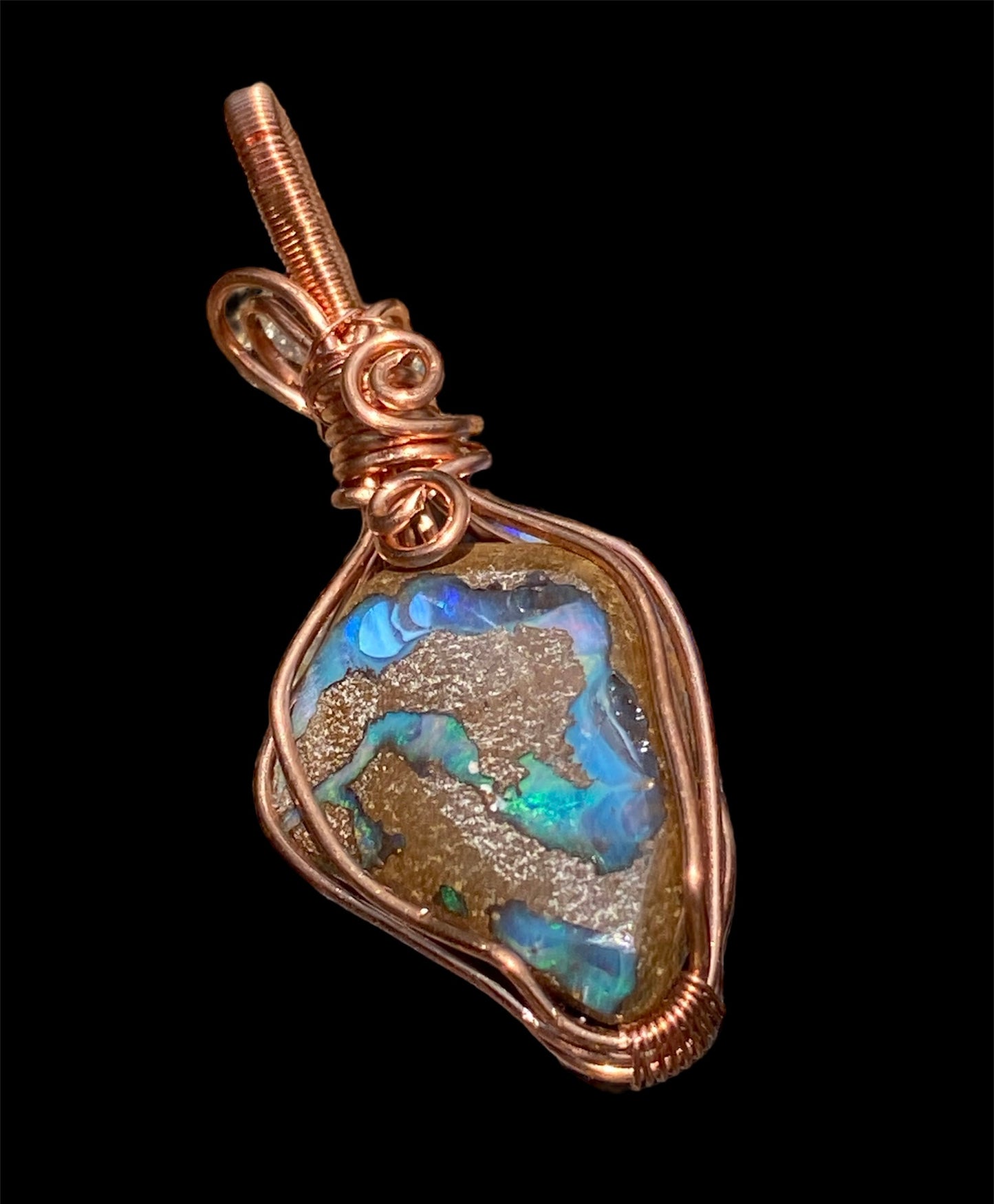 Handcrafted Copper Wrapped Qld Boulder Opal Pendants