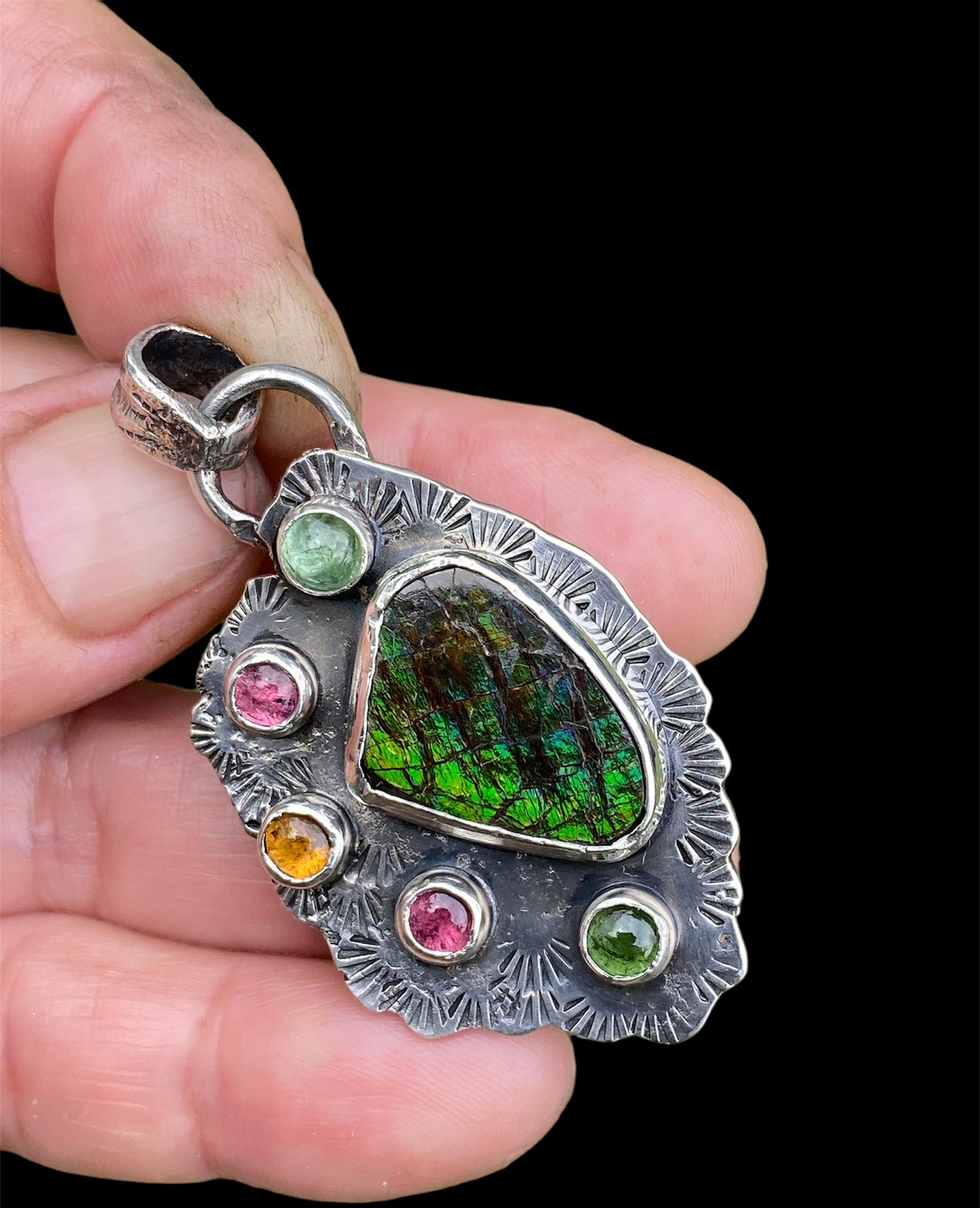 Handmade Ammolite and Tourmaline Necklace
