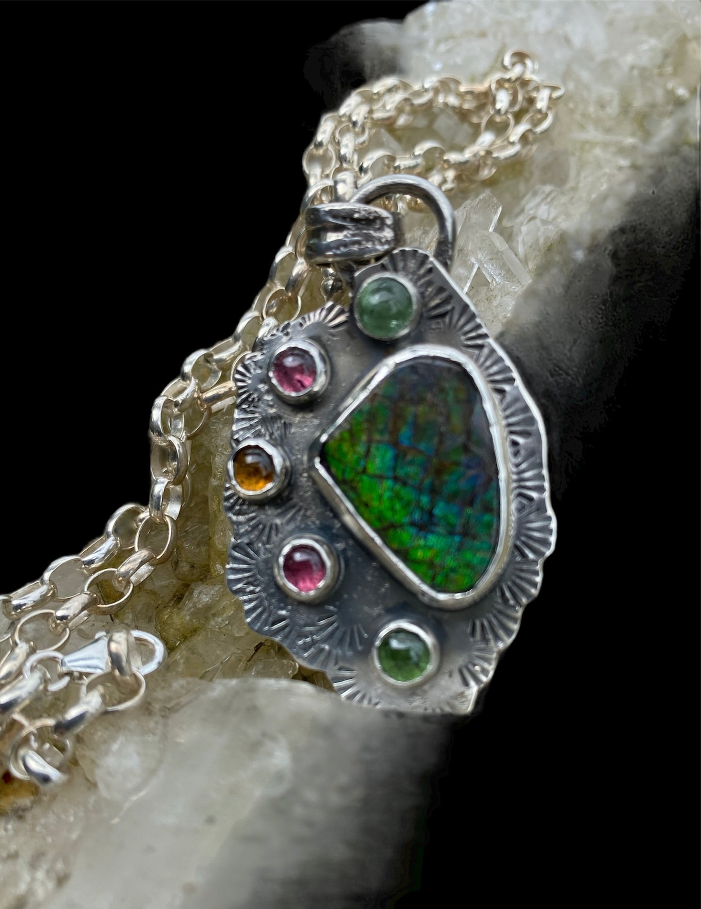 Handmade Ammolite and Tourmaline Necklace