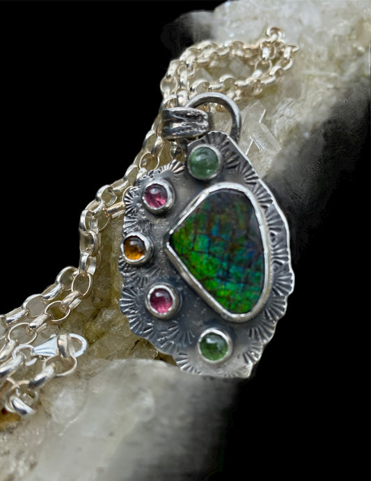 Handmade Ammolite and Tourmaline Necklace