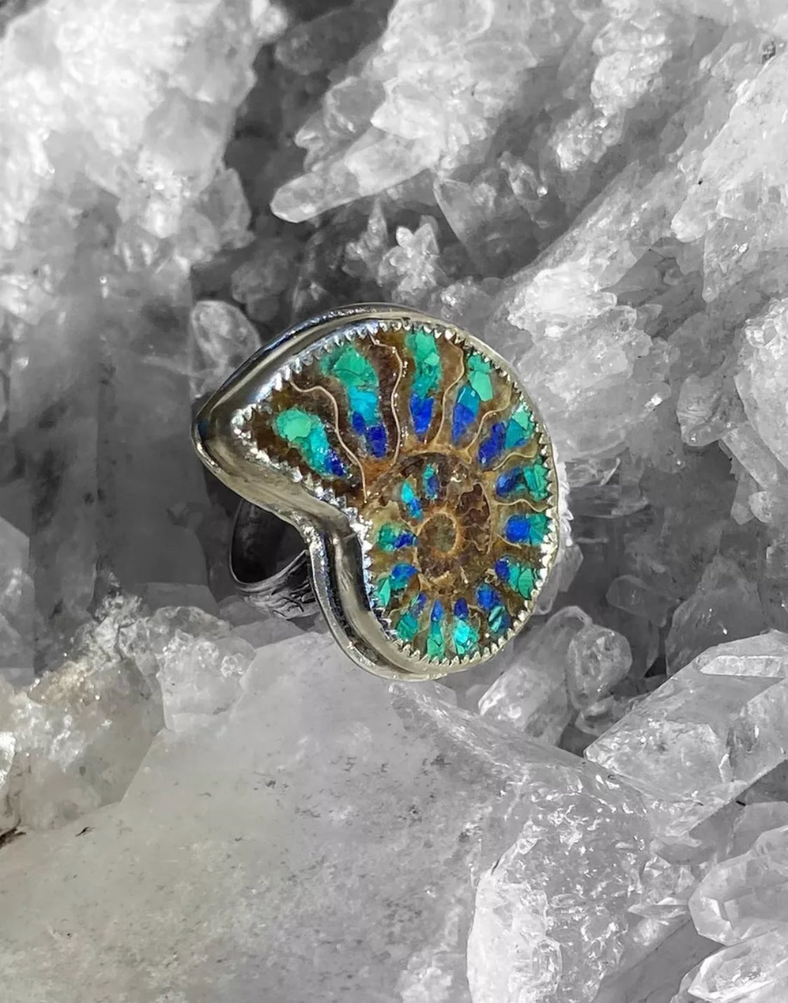 Handmade Sterling Silver Ammonite Inlay Ring