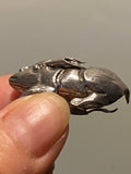 Rare Antique 800 Silver Figural Rabbit Holding Corn Hat/Lapel Clip German c1890