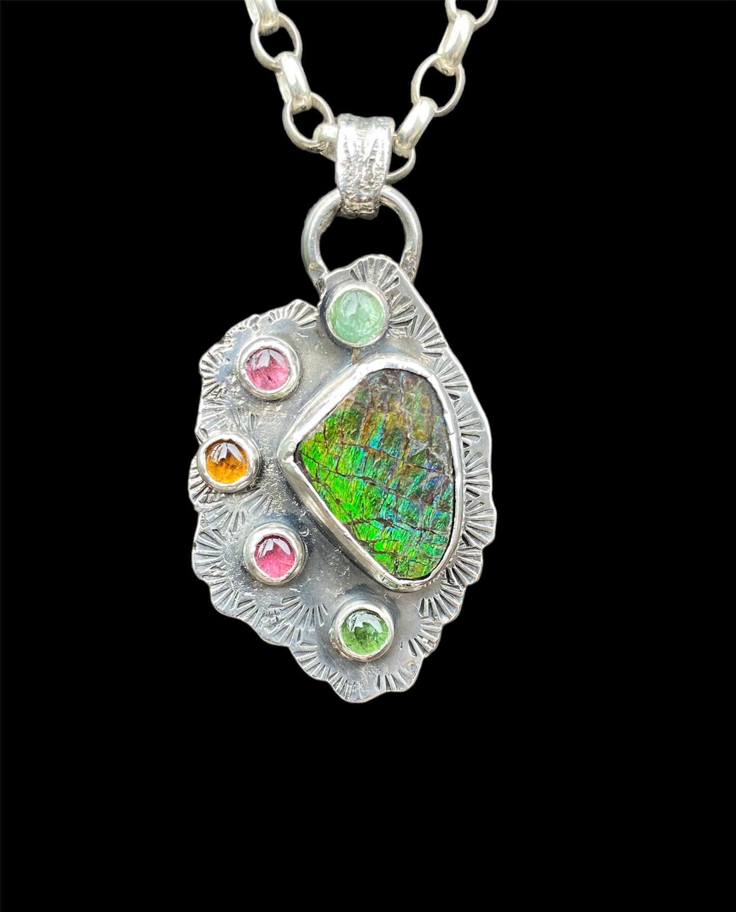 Handmade Ammolite and Tourmaline Necklace