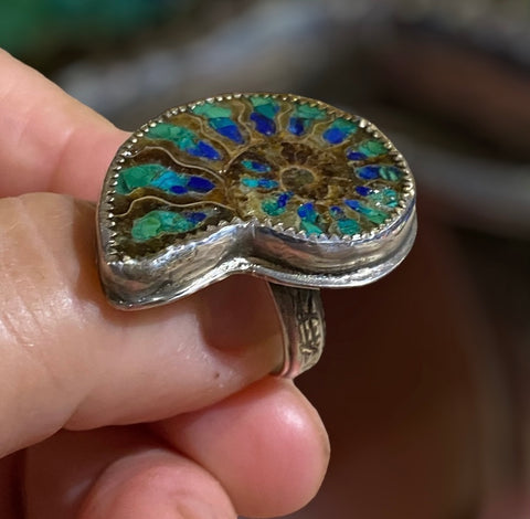 Handmade Sterling Silver Ammonite Inlay Ring