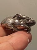 Rare Antique 800 Silver Figural Rabbit Holding Corn Hat/Lapel Clip German c1890