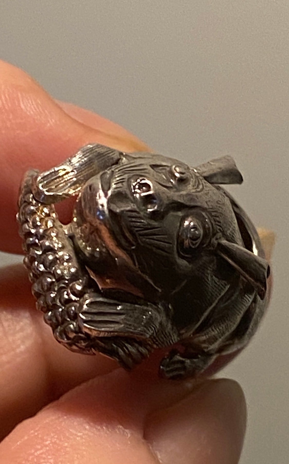 Rare Antique 800 Silver Figural Rabbit Holding Corn Hat/Lapel Clip German c1890