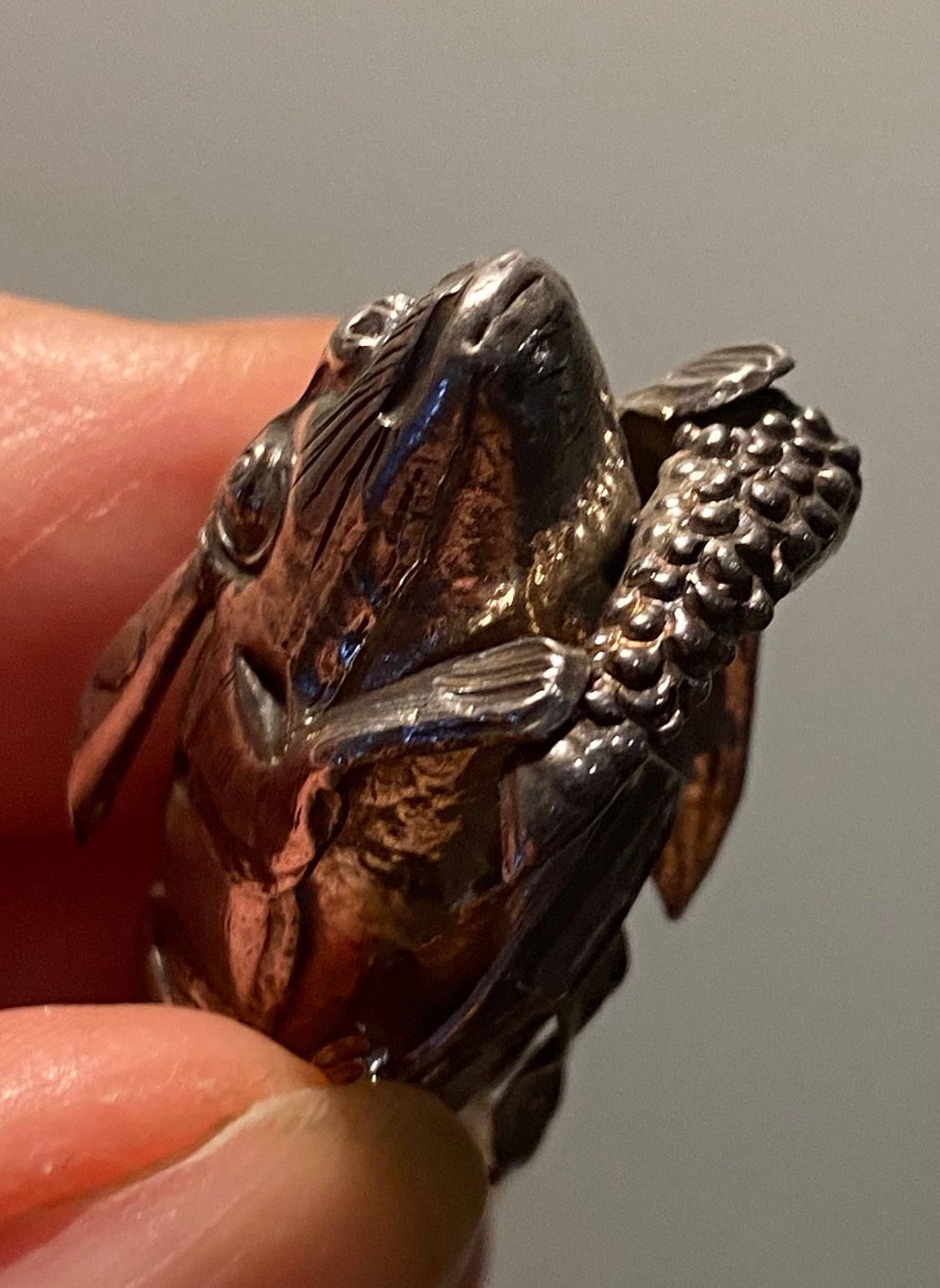 Rare Antique 800 Silver Figural Rabbit Holding Corn Hat/Lapel Clip German c1890
